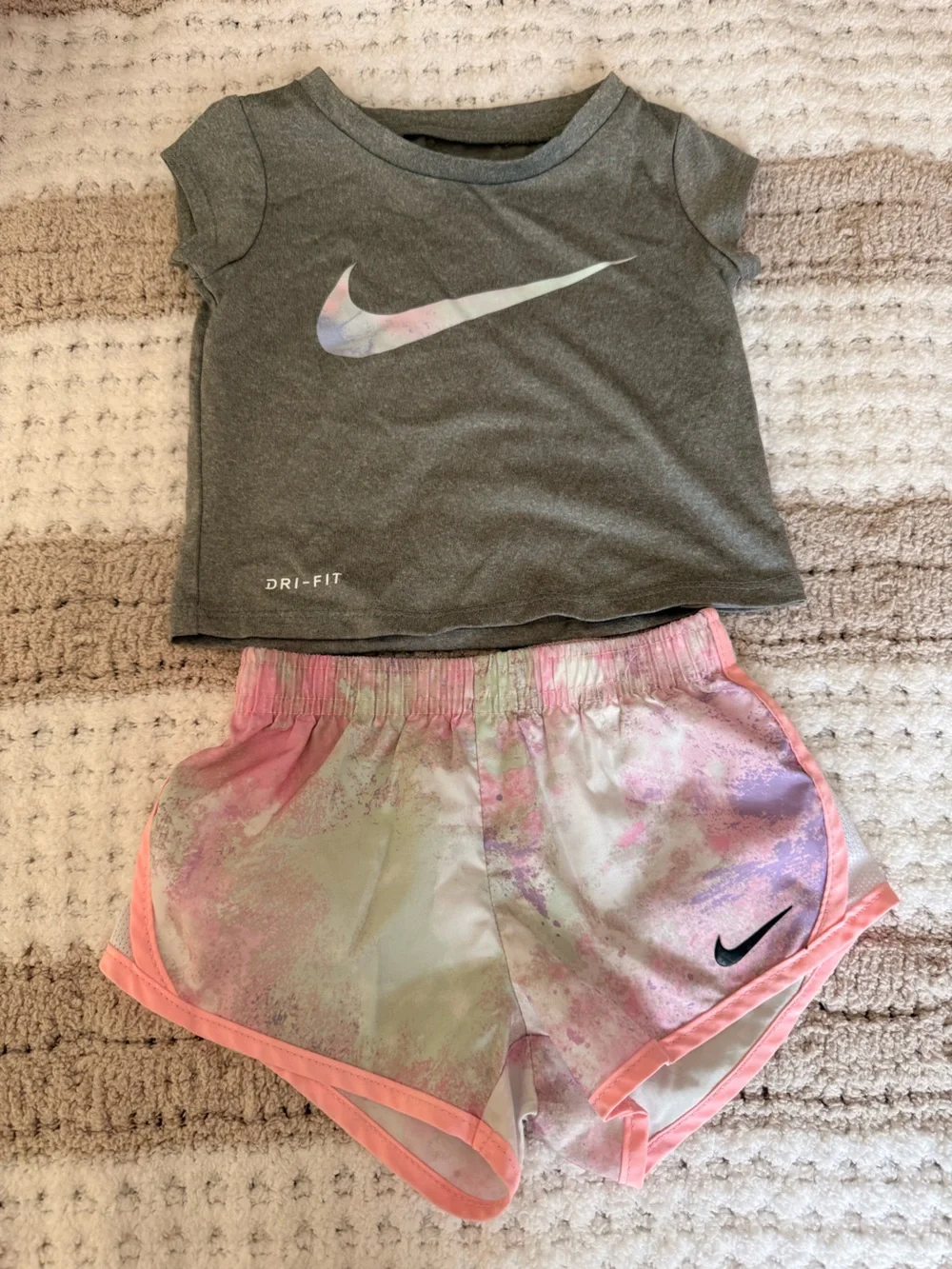 Nike Pink Tie-Dye Girls' Athletic Shorts with Peach Trim